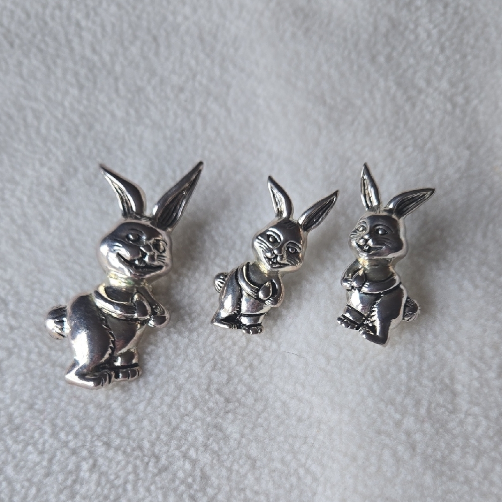 Silver Bunny Brooch Set